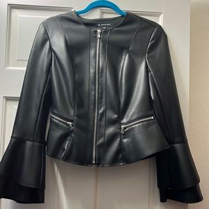 Black peplum faux leather jacket